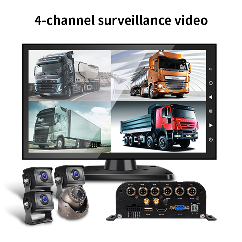 9 Quad Monitor Dash Cam DVR 4CH AHD Camera For Semi Truck Bus Caravan  Trailer